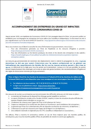 Mesures et accompagnements destinés aux entreprises impactées par l'épidémie de Covid-19